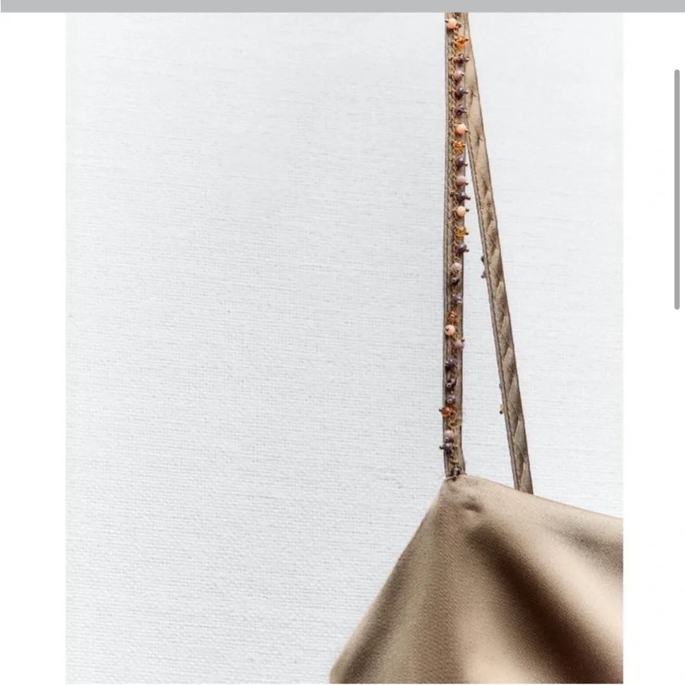🆕(NWT) ZARA Bloggers Fav Beaded Strap Satin Midi Dress. Size LARGE - Picture 3 of 14